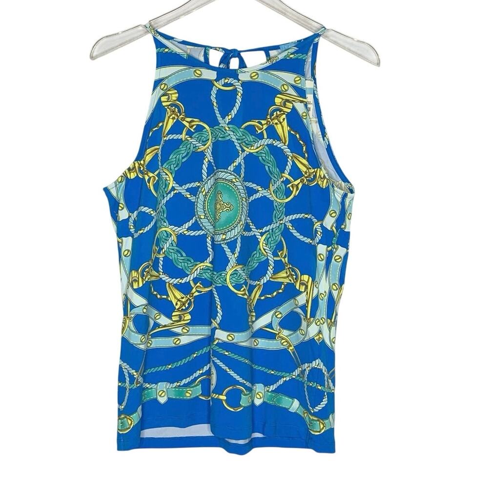 J McLaughlin Noa Halter Top M NEW Aqua Yellow Nautical Marina Sailing Resort